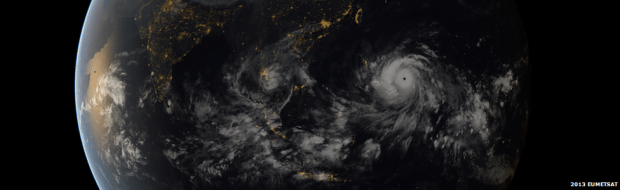 Satellite imagery showing the scale of Super Typhoon Haiyan