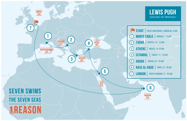 Map of the Seven Swims in The Seven Seas for 1 Reason expedition. Image: LewisPugh.com